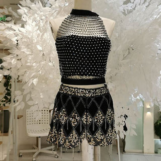 Crewneck hollow out see through beaded button cut out top