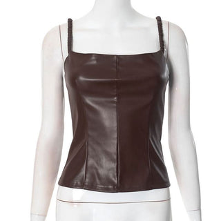 PU leather backless cami top