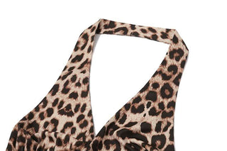 Leopard print halter self tie backless top