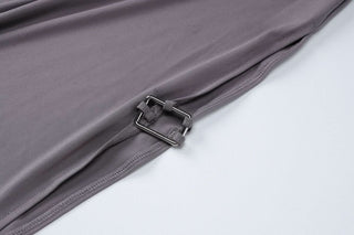 U neck long sleeve slit solid maxi dress