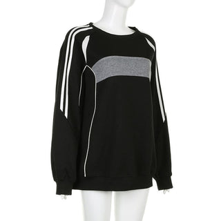 Patchwork long sleeve contrast round neck top