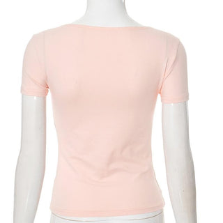 Short sleeve crewneck star print hollow out cut out top