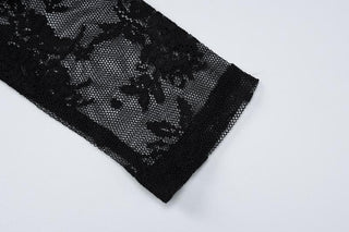 Long sleeve square neck lace patchwork top
