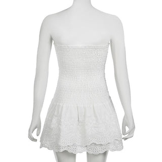 Smocked textured solid tube mini dress