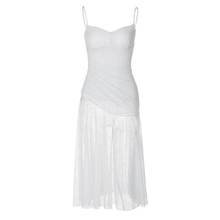 Lace ruched see through cami midi dress