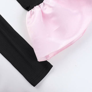 Long sleeve hollow out ribbed ruffle v neck cut out mini dress