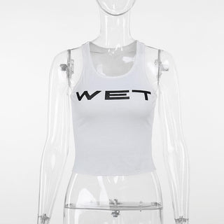 Sleeveless u neck â€œwetâ€ print tank top