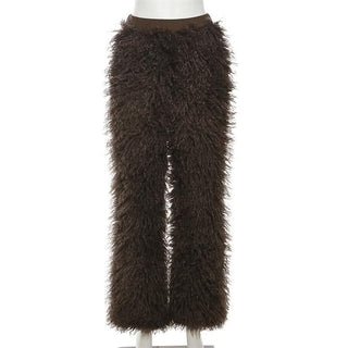 Fluffy patchwork solid high rise pant-final-sale