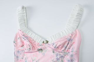 V neck flower print cami mini dress