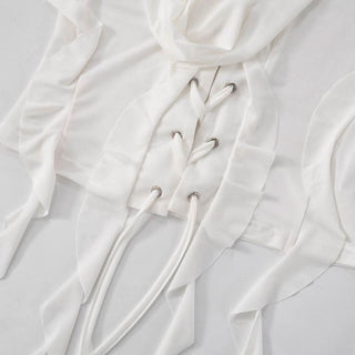 Hoodie long sleeve tassels self tie top