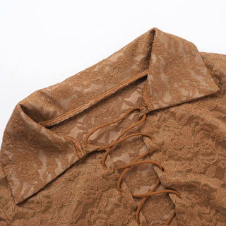 Turnover collar long sleeve lace up lace crop top