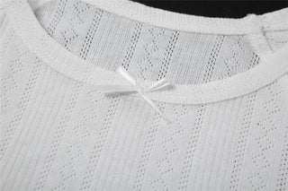 Short sleeve textured bowknot ruffle top