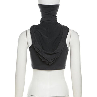 Sleeveless hoodie drawstring cross front ruched top