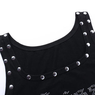 Letter pattern beaded u neck tank top