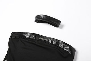 Sleeveless solid PU leather choker bustier tag backless crop top