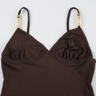 V neck backless beaded cami top