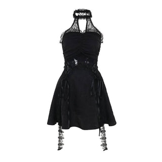 Halter ruffle hollow out lace hem cut out mini dress