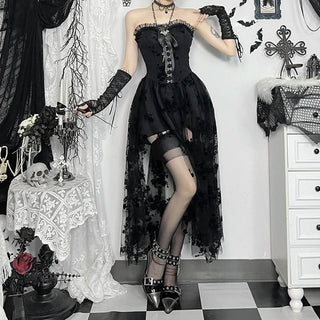 Ruffle smocked button ribbon flower print midi dress