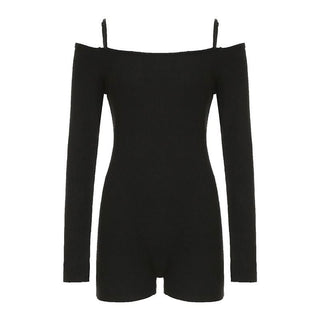 Off shoulder long sleeve solid romper