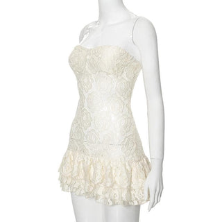 Lace ruffle sweetheart neck tube mini dress