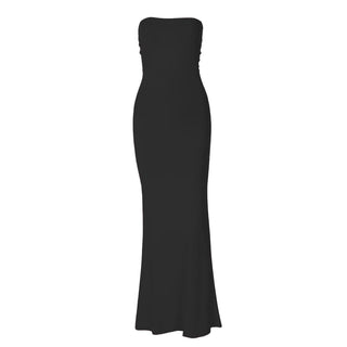 Lace up knotted solid backless tube maxi dress