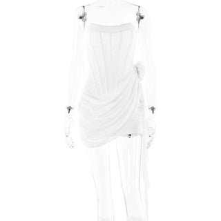 U neck bustier ruffle flower applique tube mini dress