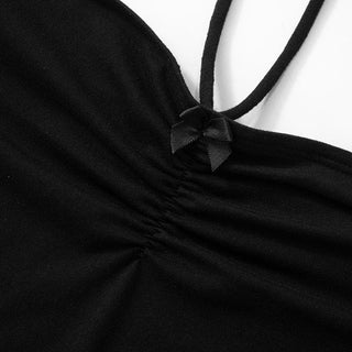 Halter sweetheart neck ruched bowknot ruffle top