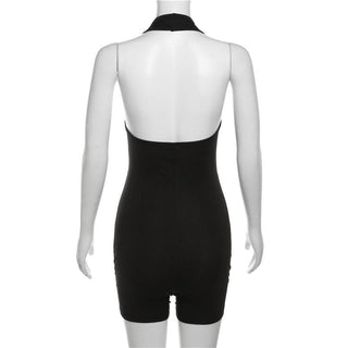 Halter solid v neck hollow out backless romper