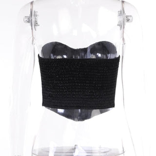Satin sweetheart neck smocked solid backless tube crop top