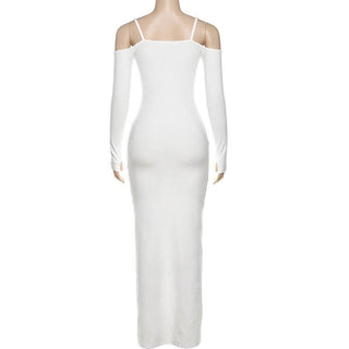 Long sleeve off shoulder textured solid maxi dress