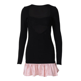 Long sleeve ribbed hollow out cut out mini dress