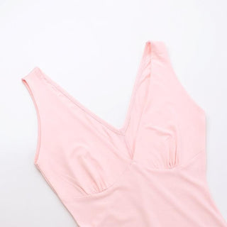 Deep v neck ruffle slit ruched cami maxi dress