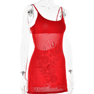 Beaded pattern u neck backless cami mini dress
