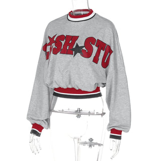 Long sleeve patchwork letter pattern top