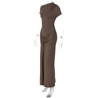 Short sleeve ruched lace up maxi dress