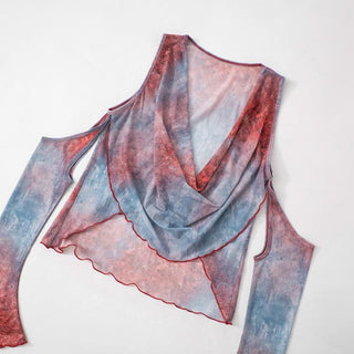 Cowl neck off shoulder ruffle top