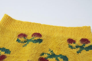 Knitted fluffy cherry print tube top