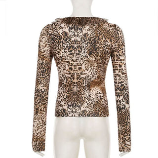 Long sleeve leopard print ruffle top