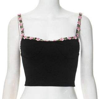 Embroidery backless solid cami crop top