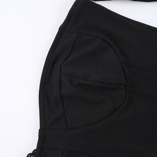 One shoulder long sleeve patchwork lace top