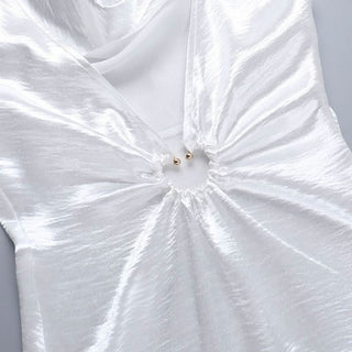 Ruffle deep V neck ruched irregular solid mini dress