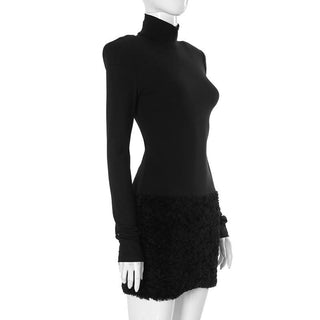 High neck long sleeve padded fluffy mini dress