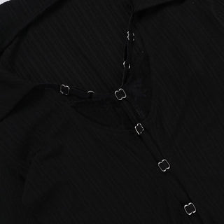 Turnover collar long sleeve fluffy button knitted top