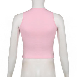 Sleeveless crewneck abstract contrast top