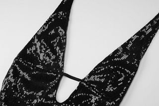 Halter v neck glitter backless mini dress