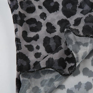 V neck velvet leopard print mesh bowknot cami top