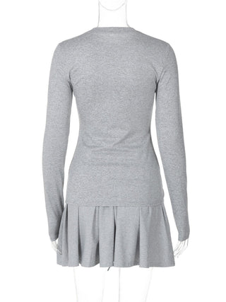 Long sleeve crewneck solid mini skirt set