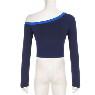 Long sleeve off shoulder beaded letter pattern top