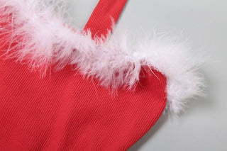 Halter ruffle fluffy gloves mini dress