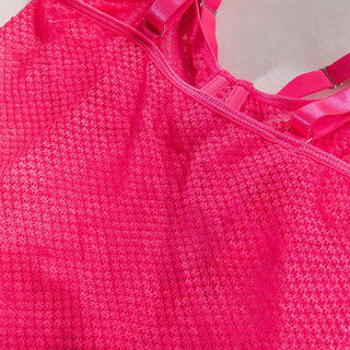 Halter strappy o ring fishnet bodysuit with choker